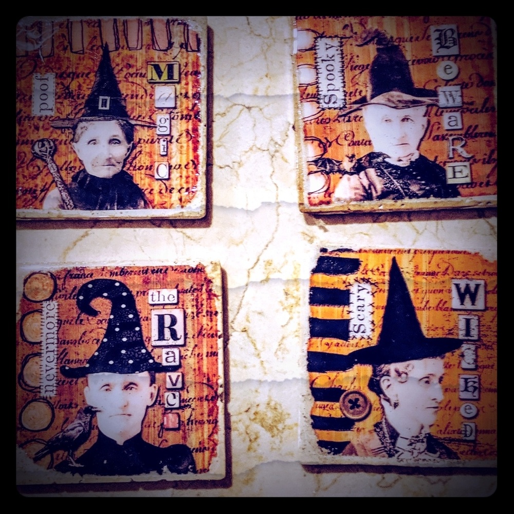 4pc. Natural Stone Halloween Coaster Set